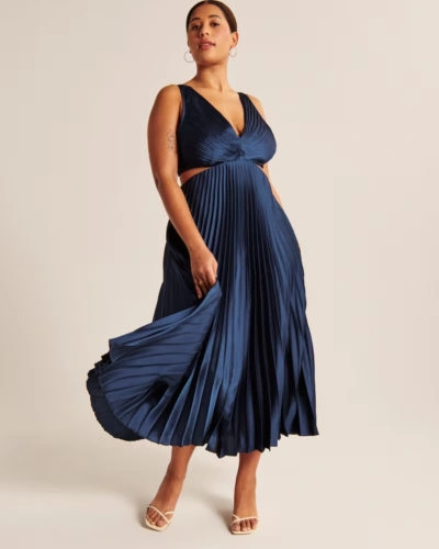 Pleated Cut-Out Maxi Dress